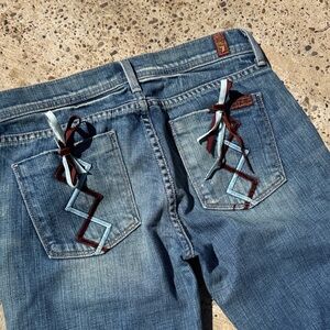 7 For All Mankind Women’s Boot Cut Jeans with Ribbon Pocket Detail - Blue
